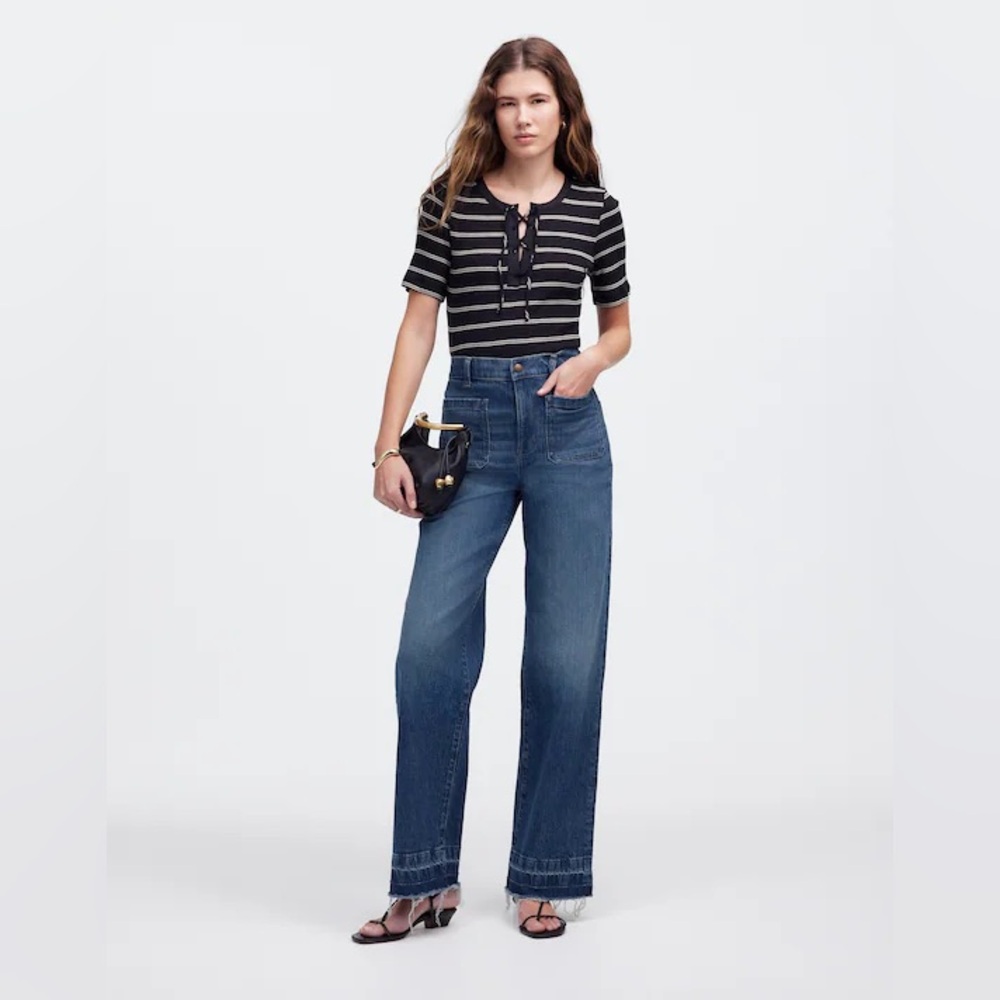 Madewell Petite Emmett Wide Leg Jean Let Down Hem Edition Archbald Wash 24P $138 - Picture 10 of 14
